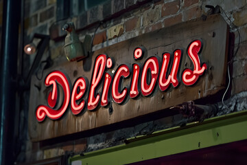 Fototapeta premium Delightful Dining: Verlockendes Schild für kulinarischen Genuss.