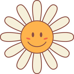 Retro groovy daisy or chamomile flower cute face