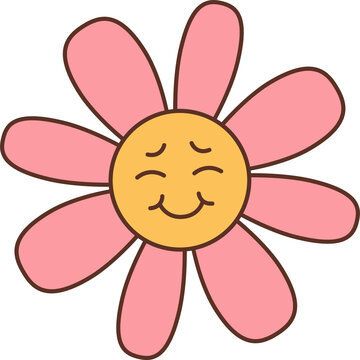Retro groovy daisy character with face