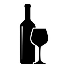 Vector a bottle of wine and a glass filled with wine