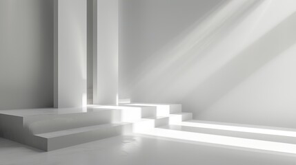 Obraz premium Minimalist Interior Design with Dramatic Sunlight Casting Sharp Shadows and Highlighting the Purity of the Space