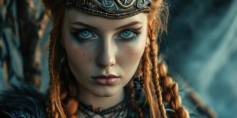 Woman in the Goddess Ancient Norse (Vikings) Beauty Style - Beautiful Goddess Girl Background created with Generative AI Technology