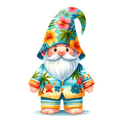 Gnomes, eggs, paradise gnome, summer theme and easter egg Watercolor clipart for easter holiday