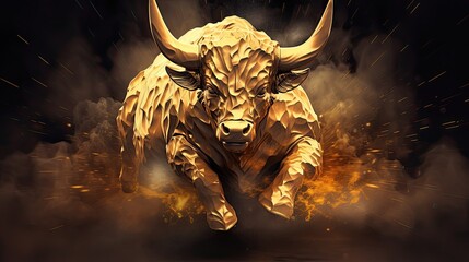 Gold Bull in Motion, Cryptocurrency themed Bull Market Illustration