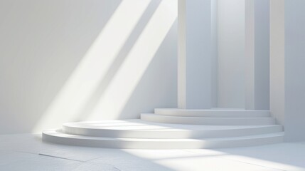 Minimalist Architectural Design Bathed in Sunlight, Creating a Play of Light and Shadow on White Surfaces