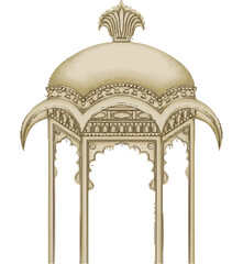  Traditional Indian Mughal temple, arch monument vector illustration