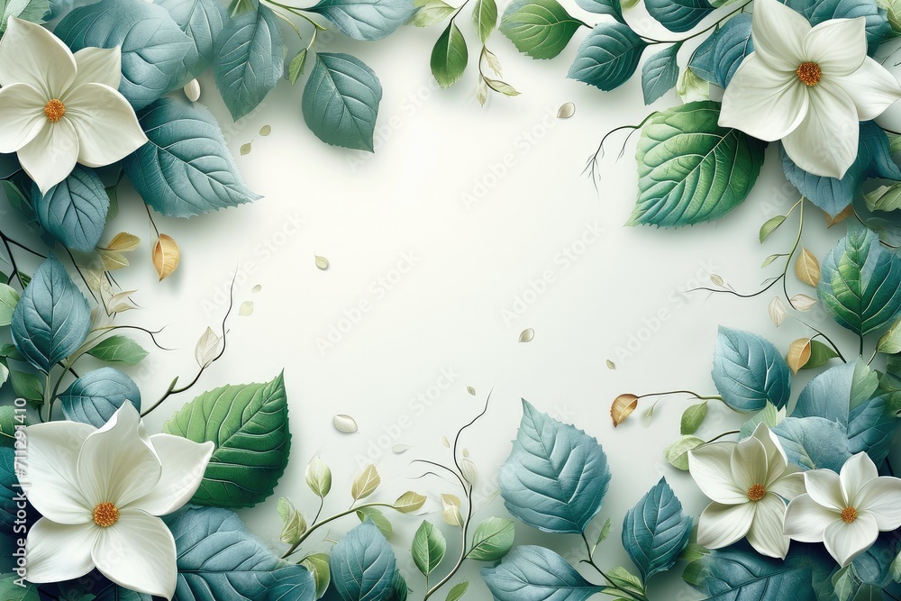 Poster greeting card with decorative elements in the form of leaves. generative ai.