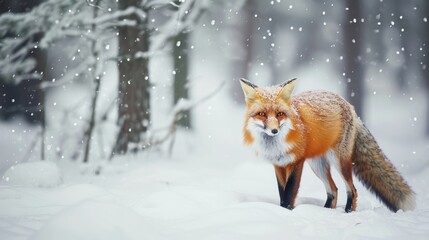 Majestic Red Fox in a Snowy Winter Landscape, Wildlife in Natural Habitat
