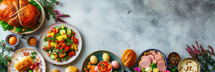 Banner with easter dinner on table