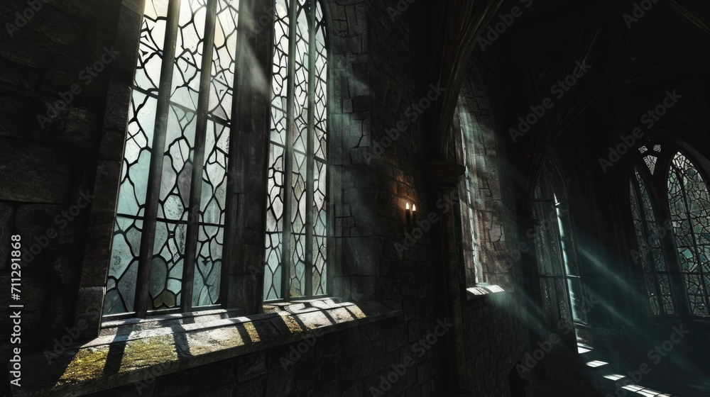 Poster the castles stained glass windows glowed eerily in the dim light, casting twisted shadows across its