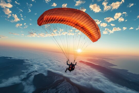 Parachutist on the background of the sky with an airplane. Generative AI.