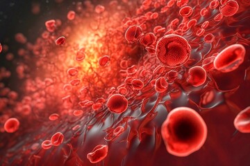 3d illustration of red blood cells in human body, medical concept. Red blood cells flowing through vein