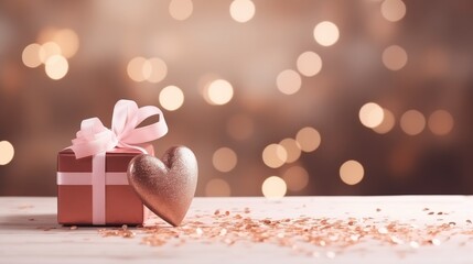 Festive background with gift box & love shape
