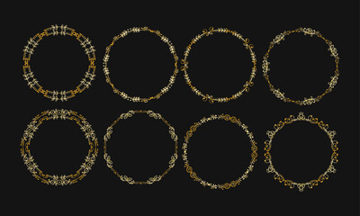 Vector hand drawn golden leaves frame template collection