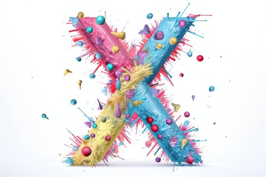 Colorful 3d letter X made of blots and splashes
