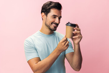 Hot man energy paper drink t-shirt happy cup tea mug coffee hipster studio