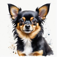 Watercolor black and tan chihuahua dog