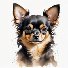 Watercolor black and tan chihuahua dog
