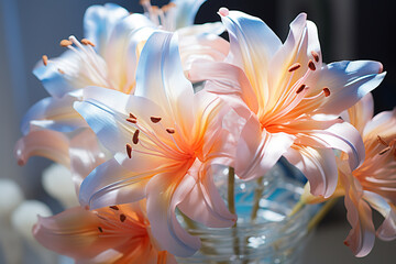 A pastel-colored lily, its petals captured in a 3D format, exuding tranquility.