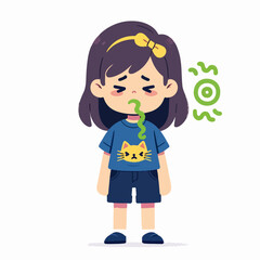 vector cartoon young girl having stomach ache