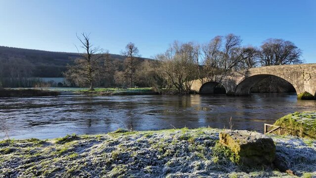 River Suir at Kilsheelan bridge on a bright frosty morning on Suir Blueway