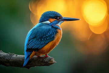 Fototapeta premium Vibrant Kingfisher Perched on a Branch