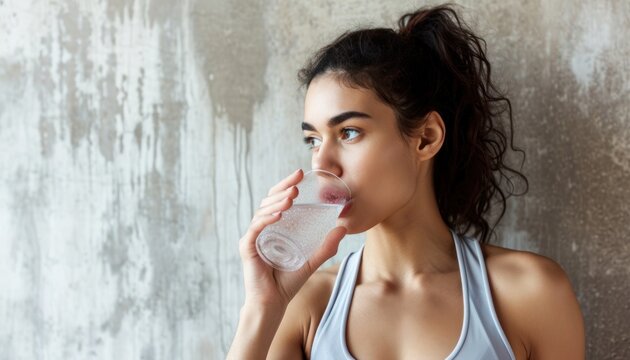 Woman drinking after hard workout, hydration lifestyle image