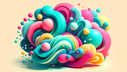 Composición de Arte Digital Abstracto 3D con Formas Redondas  - Fondo Colores Pastel - Fondo Minimalista Moderno y Original - Fondo de Creatividad Visual