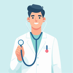 vector characters of a doctor with stethoscope in a simple and minimalist flat design style