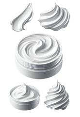 Cream texture strokes isolated on transparent background. Facial creme, foam, gel or body lotion skincare swatch set. Vector white face cosmetic product smears.	
