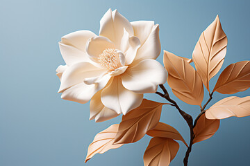 A minimalist 3D rendering of a pastel gardenia, exuding elegance and simplicity.