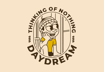 Daydream, thinking of nothing. a boy wearing a beanie was daydreaming by the window