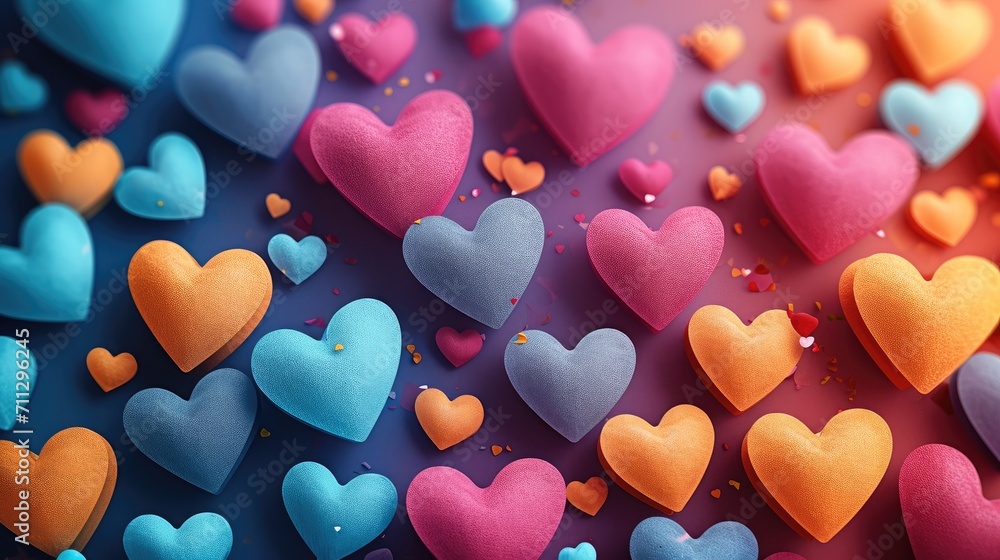 Poster Festive background with colorful hearts. Generative AI.