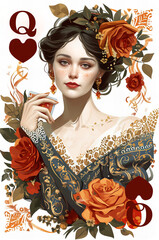 トランプのクイーン13（ハート：単頭）
