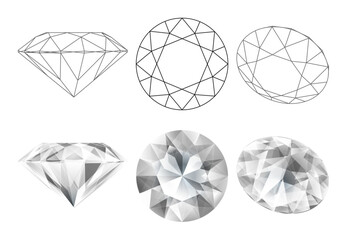 Set of isolated diamond illustrations