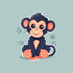 Cute baby monkey sticker vector illustration