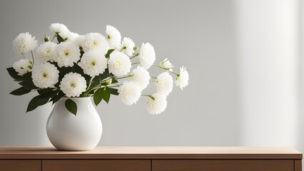 Transform your product display with a chic side home interior featuring a vase of white flowers on a light background, creating an elegant and inviting ambiance.