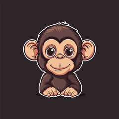 Obraz premium Cute baby monkey sticker vector illustration