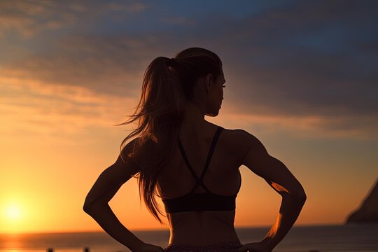 Fit Woman on Beach - Backlit Sport Bra Pose