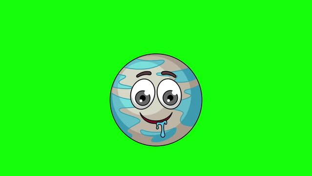 planet cartoon with a drooling face, emoticon animation