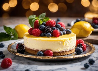 Piece of cheesecake with berries on a plate