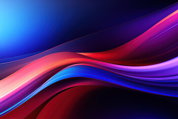 Red and blue ribbons twist against a dark backdrop, creating a vivid sense of movement and depth.