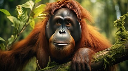 Fototapeta premium Orang Utan in the forest, Generrte AI.
