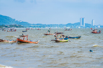 CHONBURI, THAILAND - October, 15, 2023: Thai fishing boat on the sea.