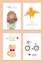 Valentine's day greeting cards set. Vector illustration in flat style