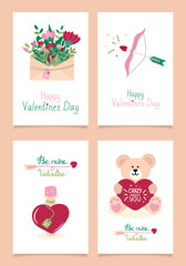 Valentine's day greeting cards set. Vector illustration in flat style