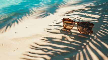 Fototapeta na wymiar Sunglasses resting on the sand