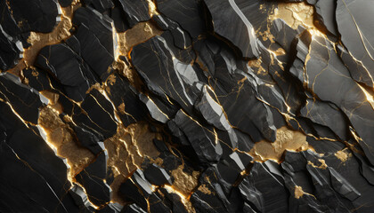 Fondo de Oro y Mármol Negro con Textura Realista - Background Dorado de Piedra con Veteados para Diseños de Lujo y Decoración de Interiores Premium, Elegante y Sofisticado