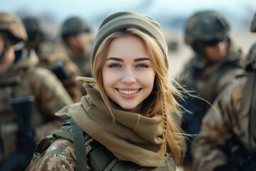 Fototapeta premium Beautiful woman military. Generative AI.