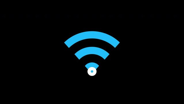 Animation of blue WiFi wave signal, isolated on a black background with an alpha channel.